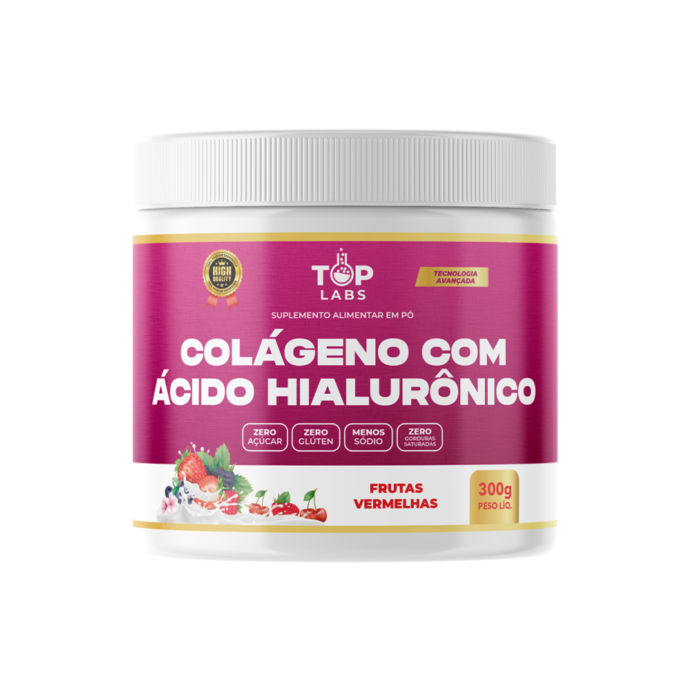 COLÁGENO COM ÁCIDO HIALURÔNICO FRUTAS VERMELHAS NOVO - 300 GR TOP LABS